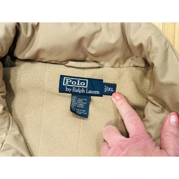 Polo Ralph Lauren Jacket Coat Men’s Size XL XLarge Beige Hidden Hood Zip Pockets